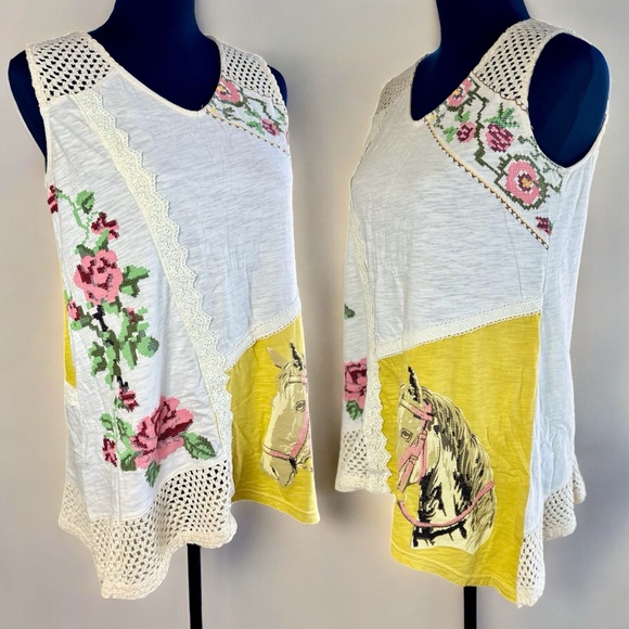 EUC Double D Ranchwear Horse & Flower A-Line Cottagecore Sleeveless Top - Picture 3 of 14